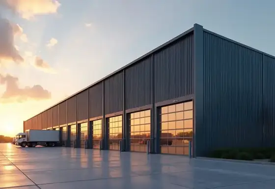 Bâtiment logistique avec quais de chargement et camion